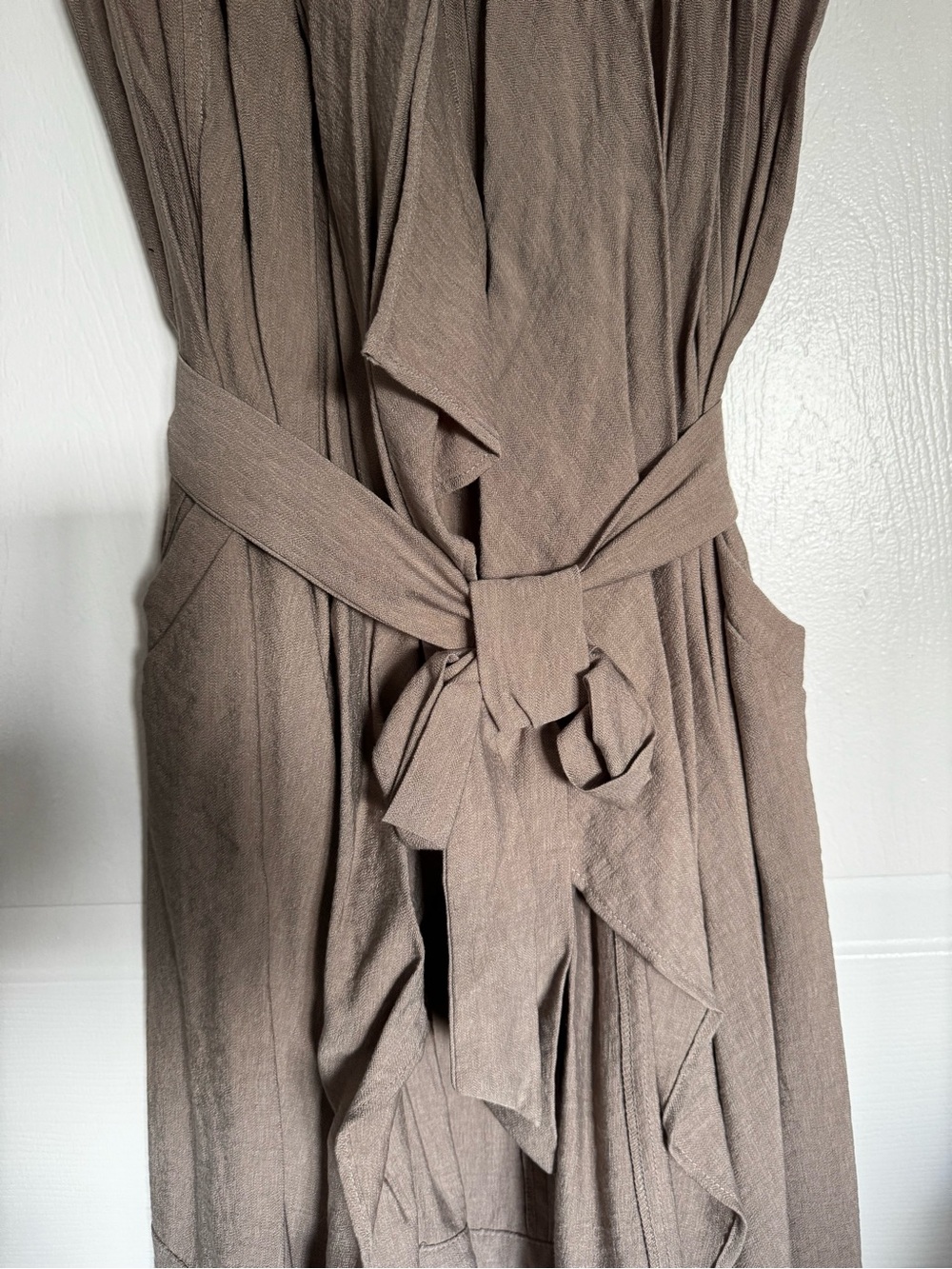 Sleeveless Taupe Wrap Tunic with Waist Tie - Picture 2 of 16